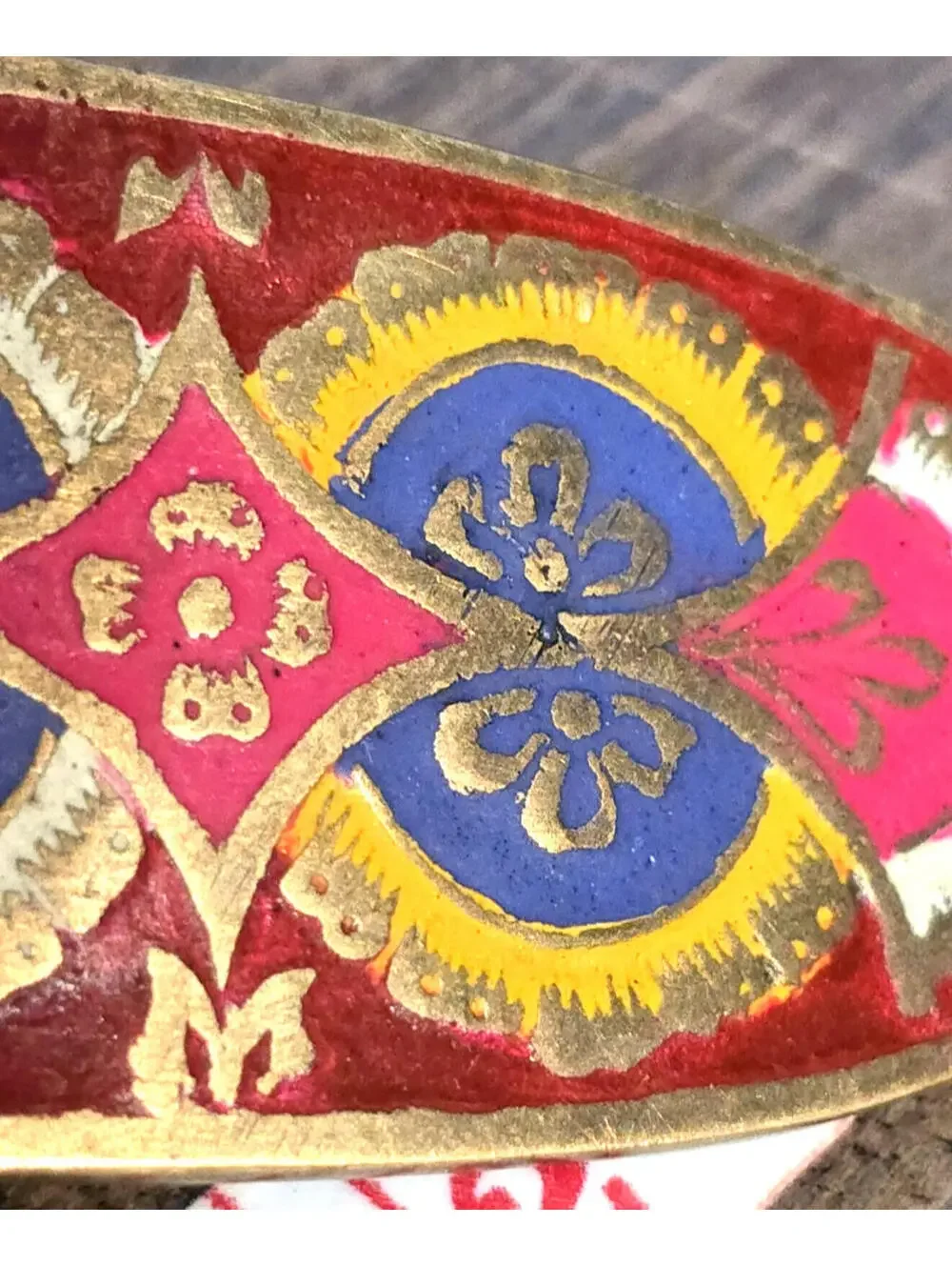Vintage Cloisonne Style Enameled Brass Hair Barrette Colorful Art Deco Design